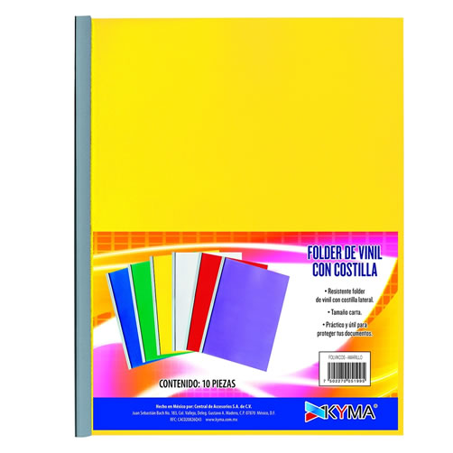 Folder de vinil con costilla tamaño carta color amarillo